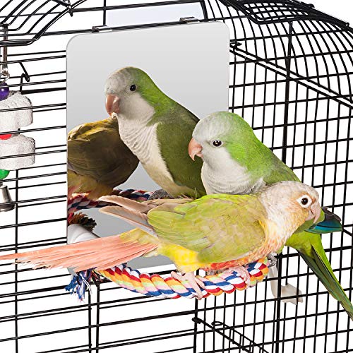 Colorday 7 Pulgadas (18cm) de Acero Inoxidable Espejo de Aves con la Cuerda Perca, pájaro Juguetes Swing, cómodo para la Perca Gris Africano Parakeet Cockatiel Conure lovebir Finch canarias