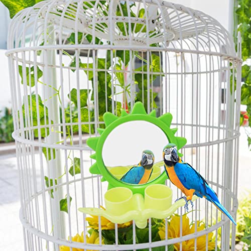 Columpios para pájaros con tazas - Espejo de periquito para jaula de pájaros con plataforma de ABS, alimentador de loros para exteriores, regalos para mascotas para personas mayores (con 2 tazas Chora