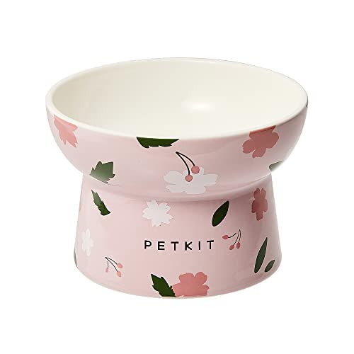 Comedero de cerámica PETKIT, comedero para Cachorros de Gato, comedero Grande de cerámica, protección Cervical. 13.8*13.8*9.4cm (Rosa, Sakura)