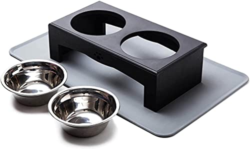 Comedero Elevado Perro para Perros Gatos Pequeños a Medianos, Cuencos Perro Comida Gatos Bebedero con Silicona Alfombrilla, Dispensador Platos para Mascotas Dobles de Acero Inoxidable