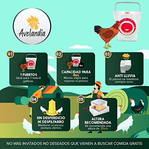 Comedero para gallinas Anti Desperdicio 4 KG con Sistema Anti Lluvia y tapón Anti Roedores. Aprovecha el 100% del pienso