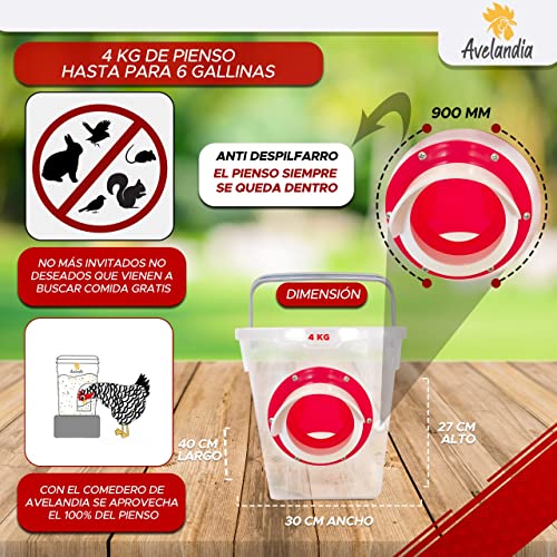 Comedero para gallinas Anti Desperdicio 4 KG con Sistema Anti Lluvia y tapón Anti Roedores. Aprovecha el 100% del pienso