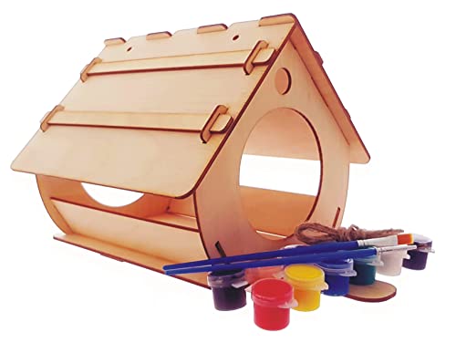 Comedero para pájaros, una casita para pájaros para autoensamblaje y Pintura. Conjunto ecológico de Madera para niños.