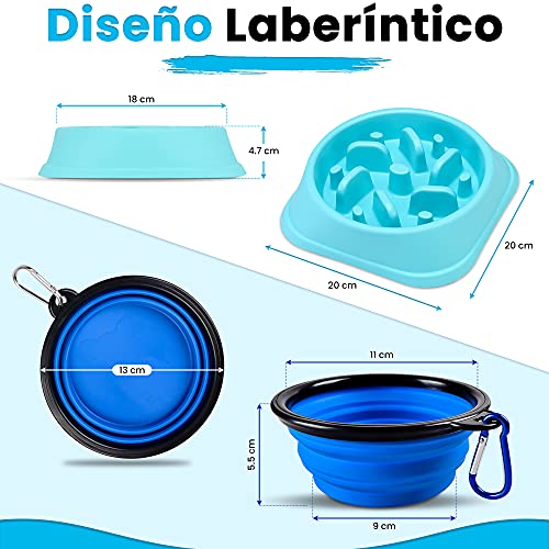 Comedero para Perro antivoracidad, comedero Lento para Perros, comedero Divertido Interactivo, Evita Asfixia y Mejora la digestión, Incluye comedero y Bebedero Plegable de Silicona