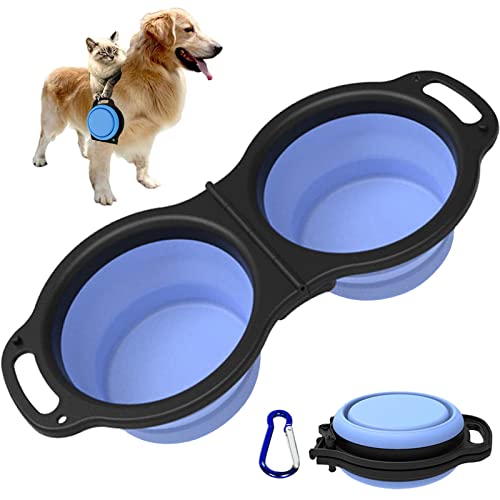 Comedero Plegable Perro,Comedero Plegable De Silicona para Perros/Gato, 2 in 1 Cuenco Portátil para Perros, Tazón Perro Viaje con mosquetón