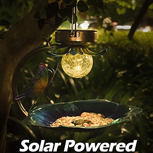 Comederos para Aves Baño de aves con energía solar para colgar fuera del alimentador de aves salvajes de la bandeja de semillas al aire libre Birdfeeder Solar Jardín Luz LED decorativa Contenedor de S