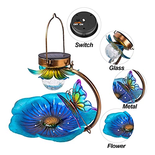 Comederos para Aves Baño de aves con energía solar para colgar fuera del alimentador de aves salvajes de la bandeja de semillas al aire libre Birdfeeder Solar Jardín Luz LED decorativa Contenedor de S