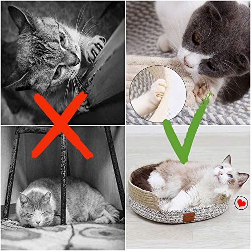 Comodo Cama Gato, Tejer a Mano Nido Gato Algodón Rascador Verano Suave Cesta Gato Redonda Oval Plano Lavable Plegable Four Seasons Universal Acogedor Cat Bed Cat Nest Cat Basket Medio (gris blanco)