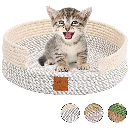 Comodo Cama Gato, Tejer a Mano Nido Gato Algodón Rascador Verano Suave Cesta Gato Redonda Oval Plano Lavable Plegable Four Seasons Universal Acogedor Cat Bed Cat Nest Cat Basket Medio (gris blanco)