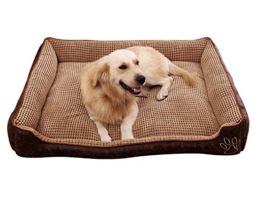 Cómodo Casa para Mascotas Impermeable PU Forrado con Terciopelo Suave Lavable Cuatro Temporadas Disponibles Cama de Lujo para Perros y Gatos Marrón XXL