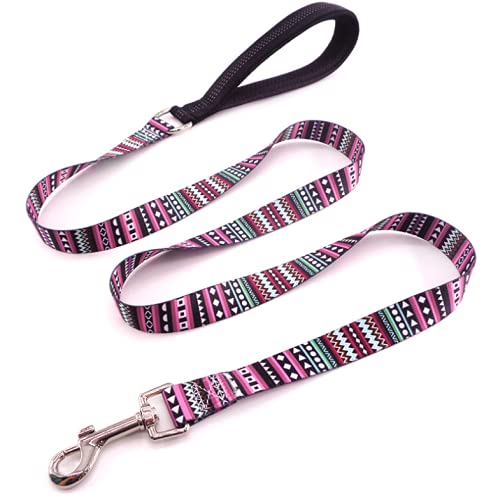 Conjunto de collar y correa de perro con patrones bohemios, estilo étnico suave, ajustable para perros pequeños, medianos y grandes, mascota para caminar al aire libre, correr (morado)