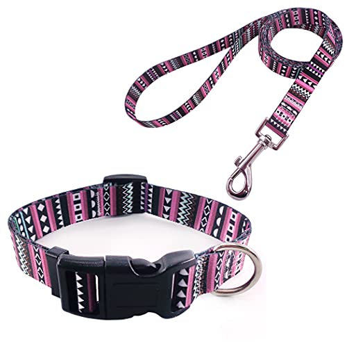 Conjunto de collar y correa de perro con patrones bohemios, estilo étnico suave, ajustable para perros pequeños, medianos y grandes, mascota para caminar al aire libre, correr (morado)