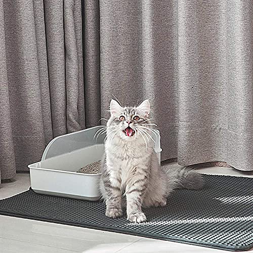 Conlun alfombra arena gatos 80x62cm, alfombrilla arenero gato, diseño de doble capa en forma de panal, orina y material impermeable, diseño de control de basura con asas laterales negro