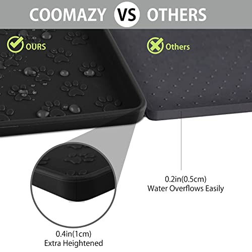 Coomazy Perro Gato Comederos y bebederos Tapetes para comer, antideslizante impermeable para alimentación de mascotas para detener los derrames de comida para gatos(60x40cm, Negro)