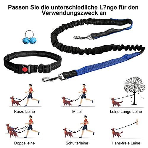 Correa Canicross Correa para Perros Manos Libres 1.3-1.8M Reflectante Elástica Correa para Perro cinturón ajustable para perro con Costuras Reflectantes para Correr Caminar Trotar(Azul)