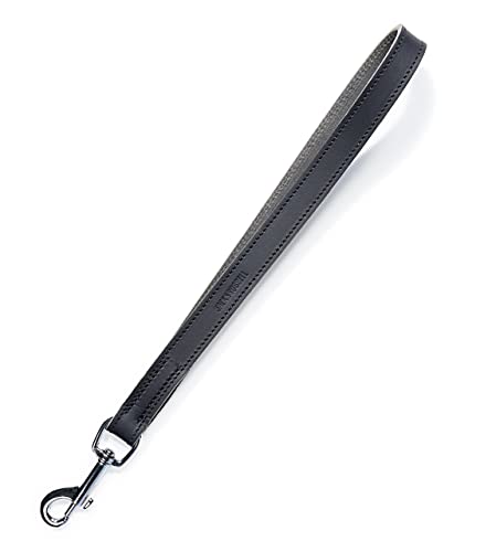 Correa corta para perro de 30 cm, correa corta de piel auténtica, piel engrasada, corta (negro)