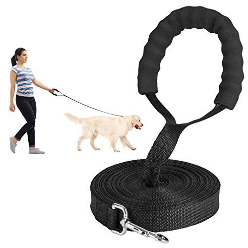 Correa de Entrenamiento para Perros, Correa de Nailon Larga para Perros con asa Acolchada cómoda (5 m), Color Negro