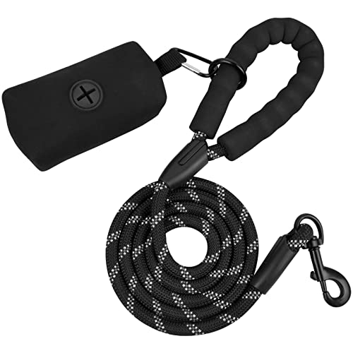 Correa de Perro 1,5 m Correa de Perro para Correr Adiestramiento, con Bolsa Extraíble y Portátil y Mango Acolchado Cómodo, para Perros Grandes y Grandes, Negro