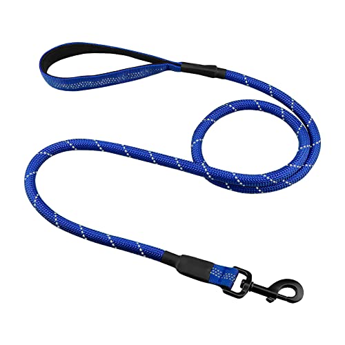 Correa de Perro Reflectante de 5FT, Resistente Correa de Perro Nylon con Cómodo Mango Acolchado para Perro Pequeño Perro Mediano y Perro Grande (Azul)