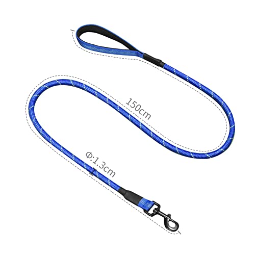 Correa de Perro Reflectante de 5FT, Resistente Correa de Perro Nylon con Cómodo Mango Acolchado para Perro Pequeño Perro Mediano y Perro Grande (Azul)