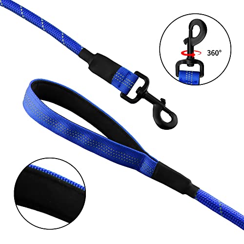 Correa de Perro Reflectante de 5FT, Resistente Correa de Perro Nylon con Cómodo Mango Acolchado para Perro Pequeño Perro Mediano y Perro Grande (Azul)