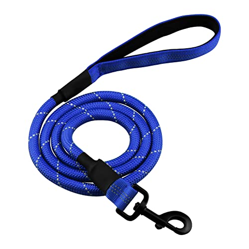 Correa de Perro Reflectante de 5FT, Resistente Correa de Perro Nylon con Cómodo Mango Acolchado para Perro Pequeño Perro Mediano y Perro Grande (Azul)