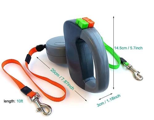 Correa de Perro retráctil Doble - Correa de Perro Extensible de 10 pies de Doble Cabeza para Entrenamiento de Caminar de Perros pequeños y medianos(Gris)