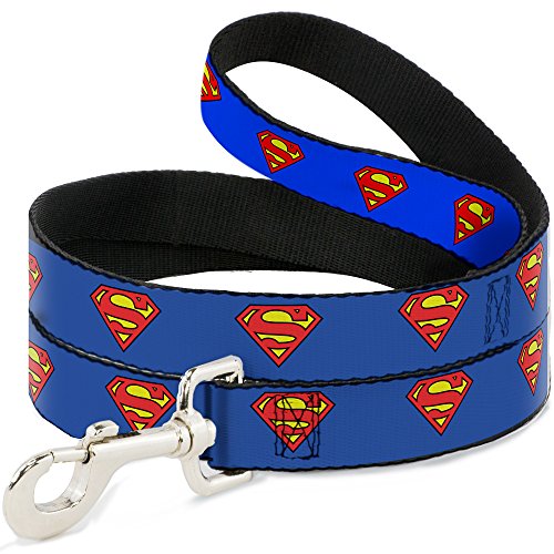 Correa para Perro Hebilla de Superman, Color Azul, Disponible en Diferentes Longitudes y anchuras para Perros y Gatos pequeños, medianos y Grandes