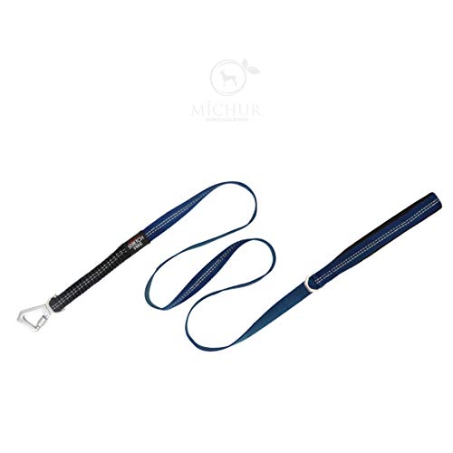 Correa para Perros Michur Bruno Azul, Correa para Perros con Estiramiento de hasta 165 cm, Forrada con Neopreno, antichoque reflexivo