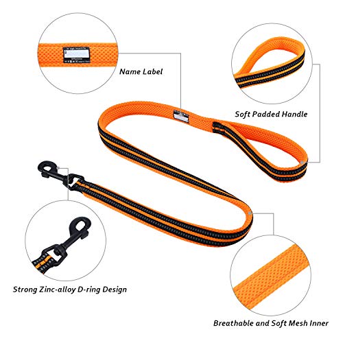 Correa para Perros Pequeños Grandes Medianos Reflectante Acolchado Suave Cómoda de Usar Evitar Fricción Antideslizante Resistente Nylon con Etiqueta de Nombre Naranja (S, 110cm)