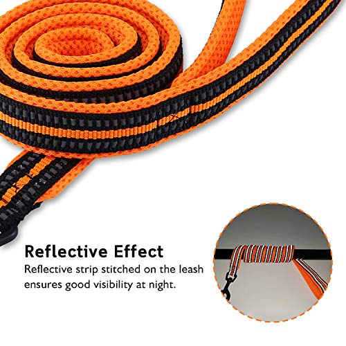 Correa para Perros Pequeños Grandes Medianos Reflectante Acolchado Suave Cómoda de Usar Evitar Fricción Antideslizante Resistente Nylon con Etiqueta de Nombre Naranja (S, 110cm)