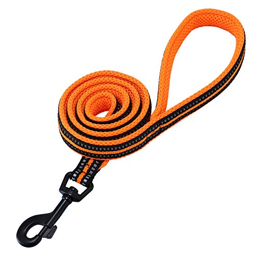 Correa para Perros Pequeños Grandes Medianos Reflectante Acolchado Suave Cómoda de Usar Evitar Fricción Antideslizante Resistente Nylon con Etiqueta de Nombre Naranja (S, 110cm)