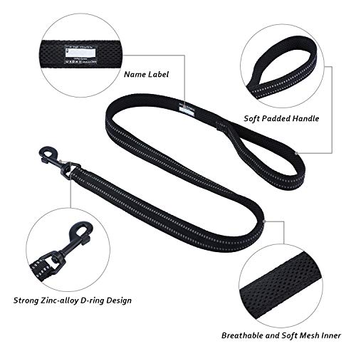 Correa para Perros Pequeños Grandes Medianos Reflectante Acolchado Suave Cómoda de Usar Evitar Fricción Antideslizante Resistente Nylon con Etiqueta de Nombre Negro (S, 110cm)