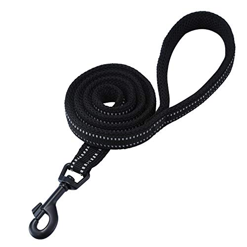 Correa para Perros Pequeños Grandes Medianos Reflectante Acolchado Suave Cómoda de Usar Evitar Fricción Antideslizante Resistente Nylon con Etiqueta de Nombre Negro (S, 110cm)