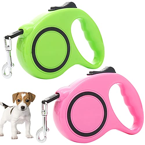 Correa Perro Extensibles,Regerly 2PCS Cuerda para Medianos y Pequeño Perros Automático Retractil 5m Accesorios para Perros(Groen+Roze)