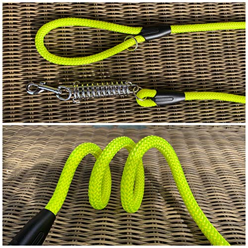 Correa Perro Nylon Redonda con Muelle, Hecho a Mano en España, Resistente antitirones Fuerte para Perros gordos medianos y Grandes. Tamaño de 1.2*120 cm (Amarillo)