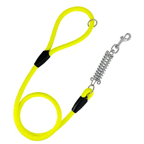 Correa Perro Nylon Redonda con Muelle, Hecho a Mano en España, Resistente antitirones Fuerte para Perros gordos medianos y Grandes. Tamaño de 1.2*120 cm (Amarillo)