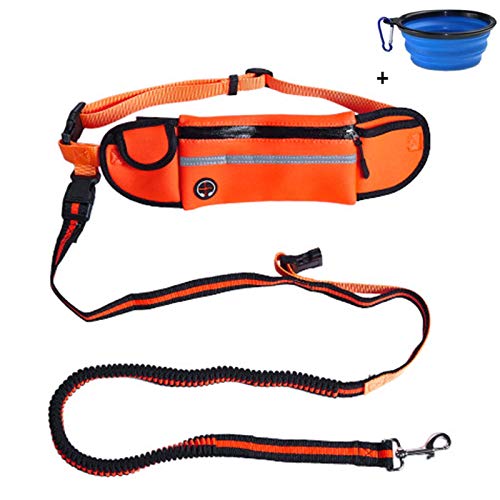 Correas Manos Libres para Perros con Bolsa para Correr O Caminar con Bolsa De Cinturón Correa para Perro (Naranja)