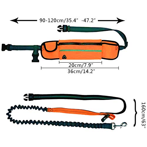 Correas Manos Libres para Perros con Bolsa para Correr O Caminar con Bolsa De Cinturón Correa para Perro (Naranja)