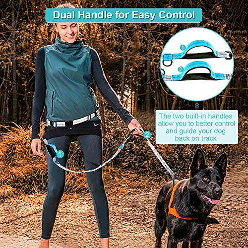 Correas para Perros Sin Manos, Correa de Perro Bungee de Doble Asa con Bolsa de Cintura para Mascotas y Cuenco de Agua para Perros para Senderismo, Correr, Caminar, Trotar, Soporta hasta 150 Libras