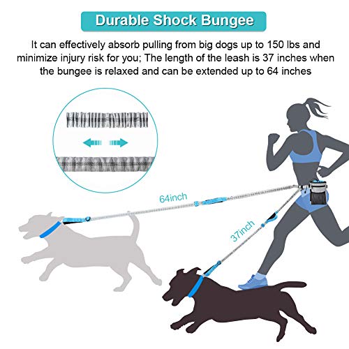 Correas para Perros Sin Manos, Correa de Perro Bungee de Doble Asa con Bolsa de Cintura para Mascotas y Cuenco de Agua para Perros para Senderismo, Correr, Caminar, Trotar, Soporta hasta 150 Libras