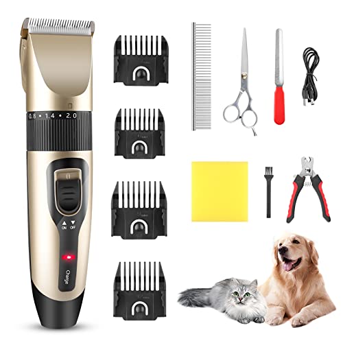 Cortapelos Perros Profesional Ninonly Maquina Cortar Pelo Perros 5 Velocidades Ajustables Cortapelos Perros y Gatos Cortapelos Eléctrico Silencioso Inalámbrica para Mascotas con USB Recargable