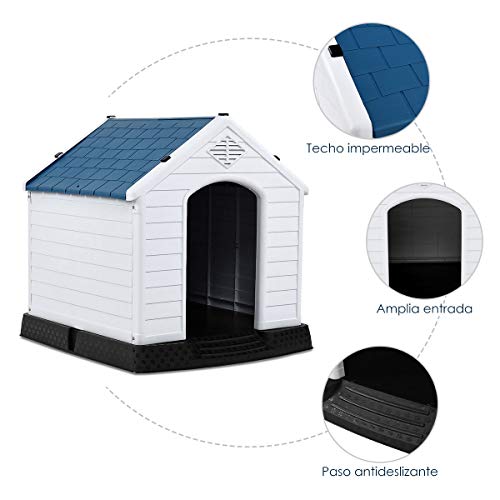 COSTWAY Casa para Perros de Plástico para Jardín Interior y Exterior Caseta para Perro con Suelo Elevado (S)