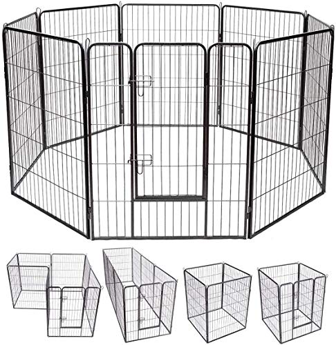 COSTWAY Parque de Metal Plegable para Perro Animales Barrera de Seguridad con Puerta y Cerradura para Cachorros de Jardín Interior Exterior