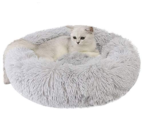 cotton yangda Cama Perro Suave Cama Gato Redonda, Camas De Gatos Perros De Donut con Parte Inferior Antideslizante, Portátil Cálido Suave Y Cómodo Perrera Profundo