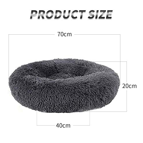 Cozywind Cama para Perros y Gatos,Cama Antiestres Perro Mascotas Calentito Cojín Redondo Suave de Felpa (70cm, Gris Oscuro)