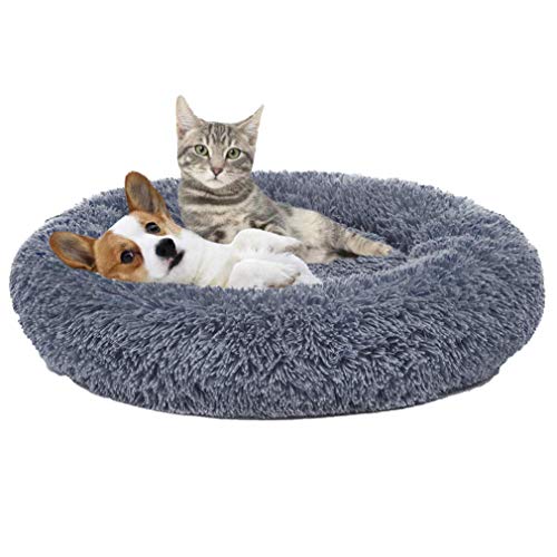 Cozywind Cama para Perros y Gatos,Cama Antiestres Perro Mascotas Calentito Cojín Redondo Suave de Felpa (70cm, Gris Oscuro)