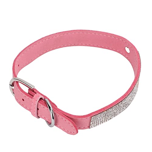 Crown Diamante Jewelry Collar para Perro, Ante Elástico Microfibra Bling Rhinestone Collar para Mascotas Cómodo con Hebilla de Metal para Gatos para Perros(Estilo de Corona: Rosa, S)