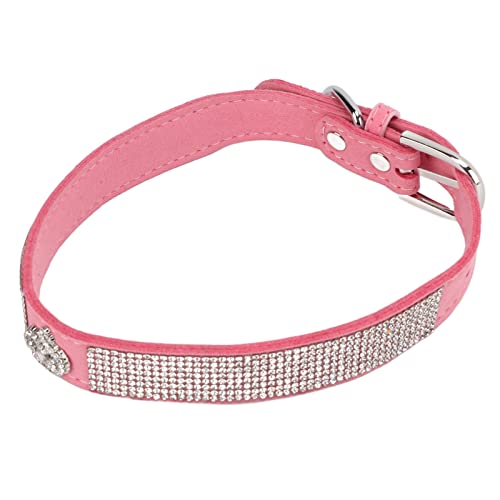 Crown Diamante Jewelry Collar para Perro, Ante Elástico Microfibra Bling Rhinestone Collar para Mascotas Cómodo con Hebilla de Metal para Gatos para Perros(Estilo de Corona: Rosa, S)