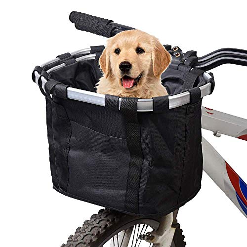 Csatai Cesta Delantera Lona Desmontable?Marco de Aluminio Cesta Delantera para Bicicleta Mascota, Cesta de Lona Frontal de Bicicleta, Bolso del Animal Doméstico de la Bici